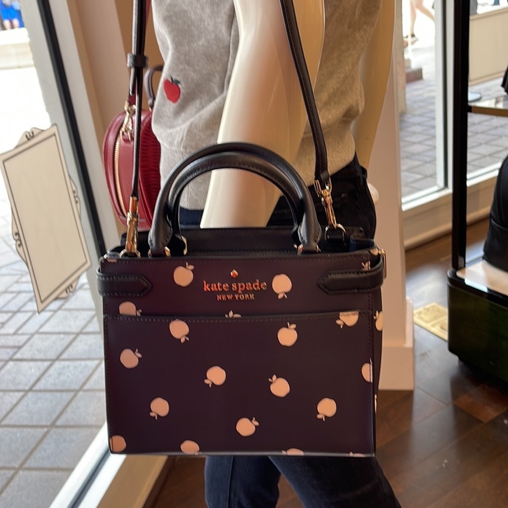 Kate Spade Staci Sm Satchel Orchard Toss Pr & Staci Lg White Apple Bifold Wallet - Picture 12 of 16
